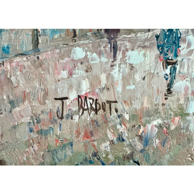 Textile 1960s French J. Bardot Artist Signed Framed Oil Painting on Canvas For Sale - Image 7 of 8