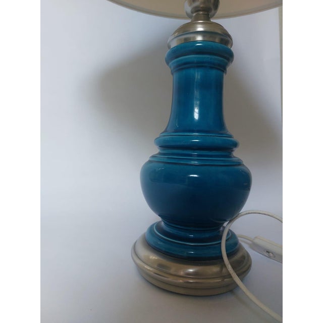 Mid-Century Blue Ceramic Wooden Table Lamp, 1960s For Sale - Image 9 of 18