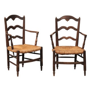 Pair of 19th C. Rush Seat Armchairs From France For Sale