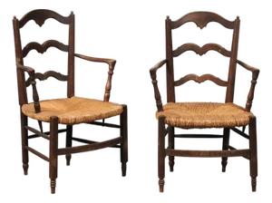 Pair of 19th C. Rush Seat Armchairs From France