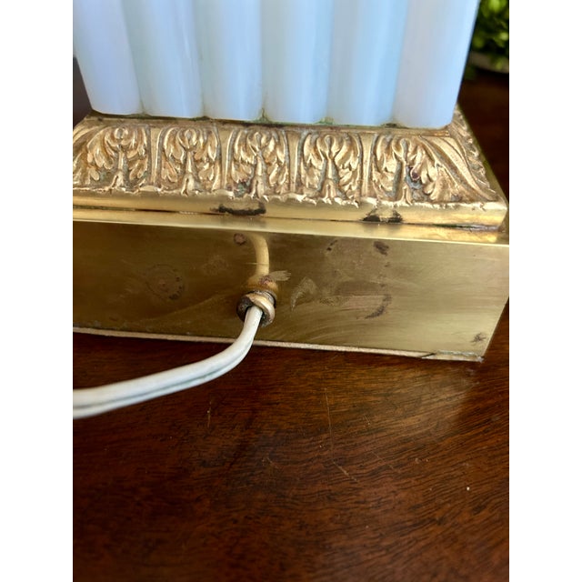 Metal French Neoclassical Fluted Opaline & Gilt Brass Lamp For Sale - Image 7 of 9