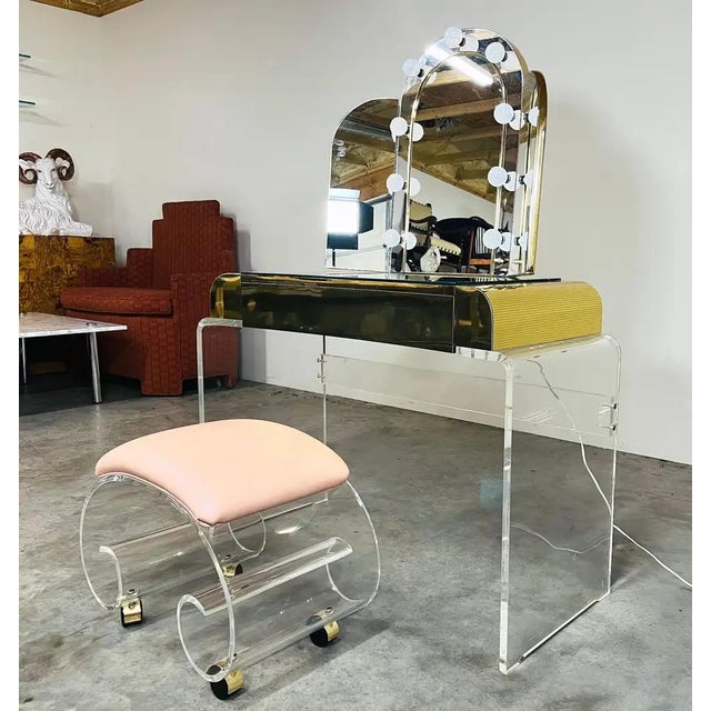 Lucite Vanity, Mirror & Scroll Ottoman Bench by Hill Manufacturing 1970s For Sale - Image 14 of 14