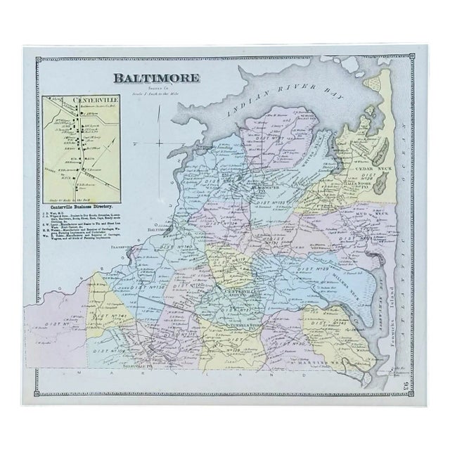 Illustration Baltimore Hundred Sussex County Delaware Map | Bethany & Rehoboth Beach | Reproduction From Beers & Pomeroy | Custom Framed For Sale - Image 3 of 8
