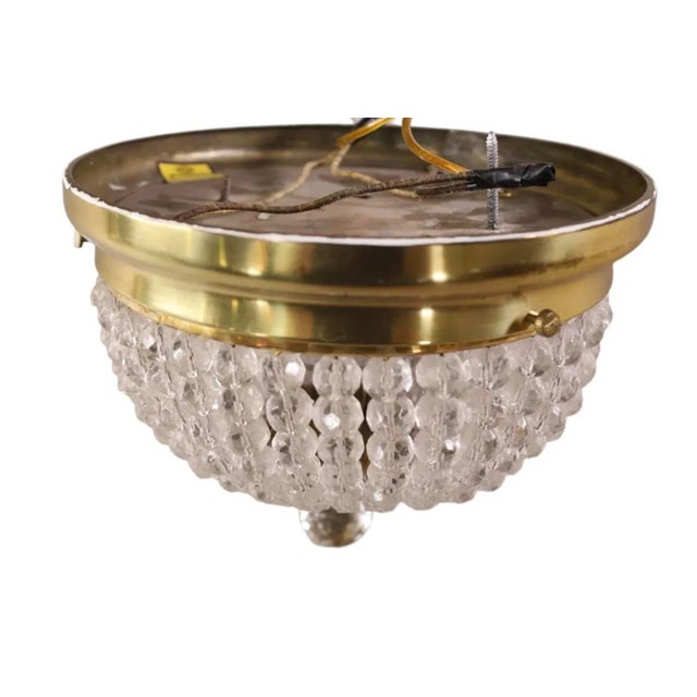 French Crystal Beaded Flush Mount Ceiling Light Fixture.