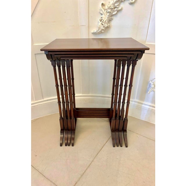 Brown Antique Edwardian Mahogany Quartetto Nesting Tables with Satinwood Inlay, 1900, Set of 4 For Sale - Image 8 of 14