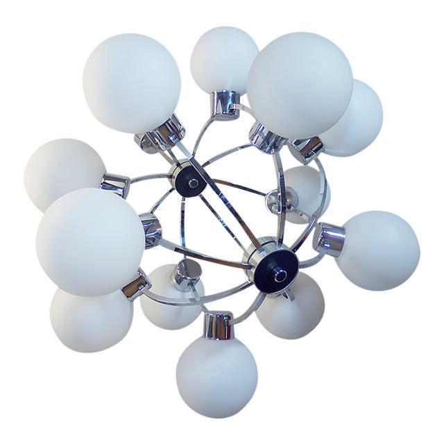 Space Age Glass and Chrome Chandelier from Kaiser Idell / Kaiser Leuchten, 1960s For Sale