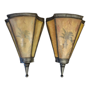 Monumental Size Tropical Palm Tree Distressed Open Top Wall Pockets- A Pair