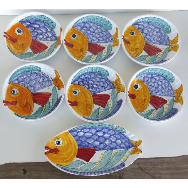 Glazed Italian Ceramic Fish Platter & Plates Set of 7 Chairish