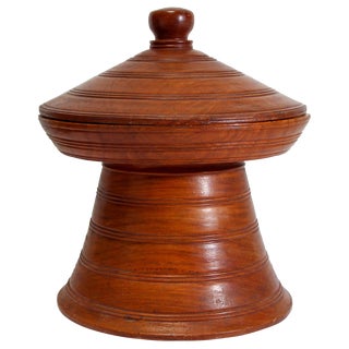 Burmese Carved Wood Temple Offering Lidded Box For Sale