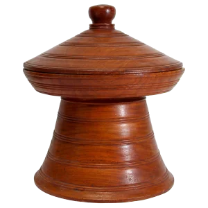 Burmese Carved Wood Temple Offering Lidded Box