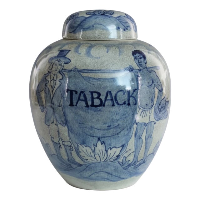 Large Dutch Delft Blue and White Tobacco Jar Taback with Cover, 19th Century For Sale