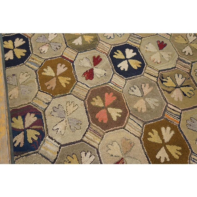 1900s Multicolor Geometric Antique American Hooked Rug 4'2" X 8'10" Handknotted Wool Carpet For Sale - Image 4 of 6