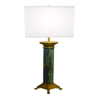 Chapman Egyptian Art Deco Revival Tesselatted Marble Column Bronze Table Lamp 1980's For Sale