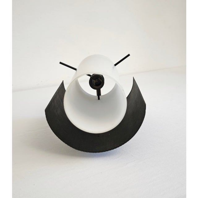 Opal Glass, Brass and Black Enamelled Metal Wall Lamp in the style of Stilnovo, Italy, 1960s For Sale - Image 4 of 18