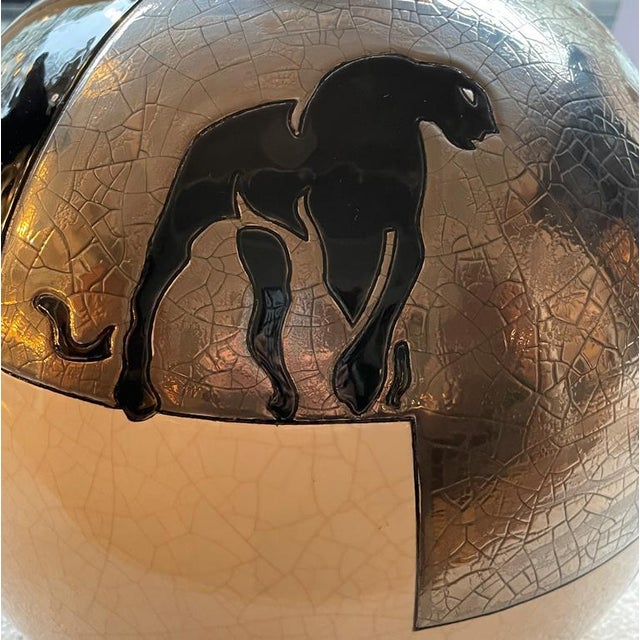 Black Spherical Vase with Gold Leaf and Platinum Plating in 18 Carats, France For Sale - Image 8 of 11