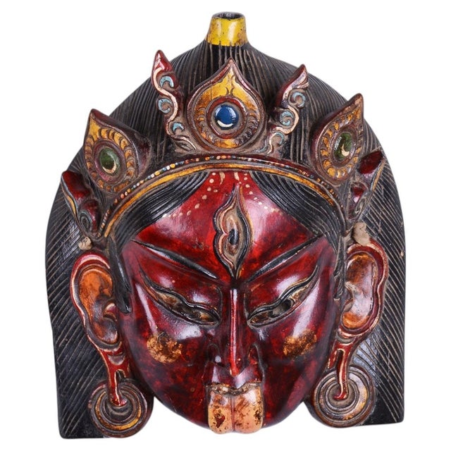 Black Asian Facial Mask in Lacquered and Painted Wood, 1890s For Sale - Image 8 of 8