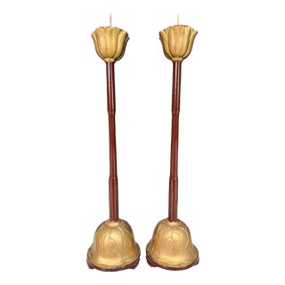 Japanese Meiji Buddhist Candlesticks, 1910s, Set of 2 For Sale