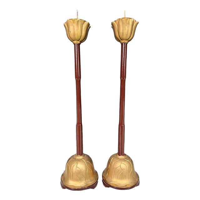 Japanese Meiji Buddhist Candlesticks, 1910s, Set of 2 For Sale
