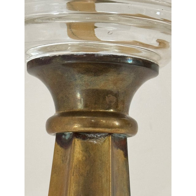 Mid 20th Century Brass and Glass Converted Kerosene Lamp With Silk Cord – Solid Heavy Base For Sale In Atlanta - Image 6 of 13