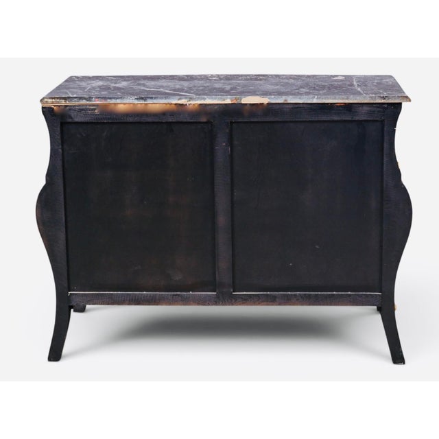 Wood 19th Century French Louis XV Ebonized Gilt-Bronze Mounted Bombé Marble-Top Chest For Sale - Image 7 of 7