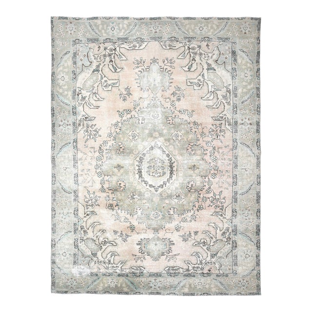 1960s Vintage Persian Handmade Wool Cotton Beige Area Rug For Sale