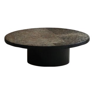french Round Brutalist Coffee Table in Stone and Steel, 1960s For Sale