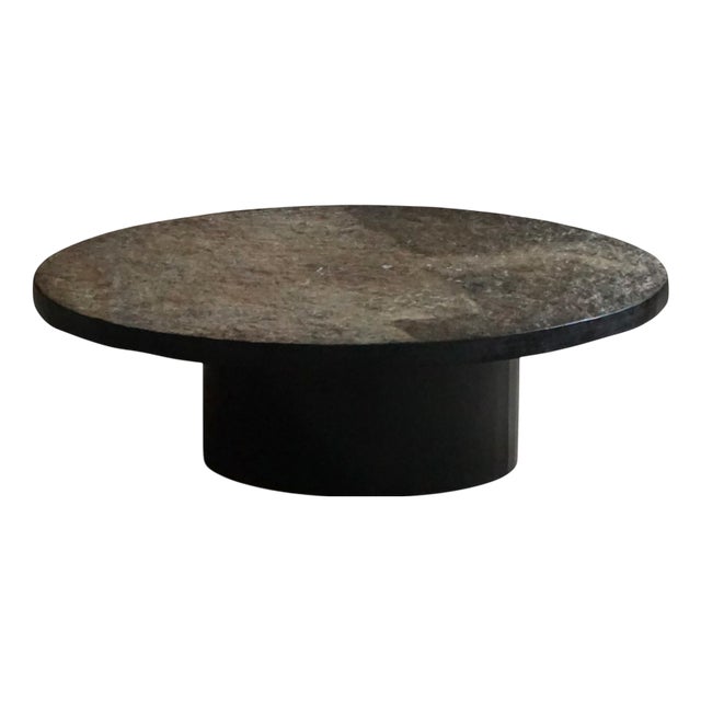 french Round Brutalist Coffee Table in Stone and Steel, 1960s For Sale