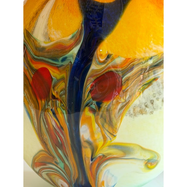 Hand-Blown Art Glass Vase With Multicolored Swirl Design For Sale - Image 13 of 16