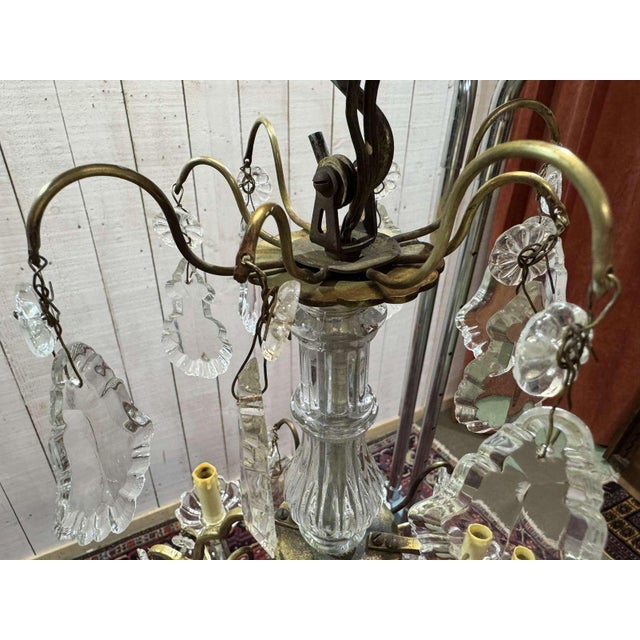 8-Light Bronze Chandeliers with Baccarat Crystal Drops, 1950s, Set of 2 For Sale - Image 11 of 18