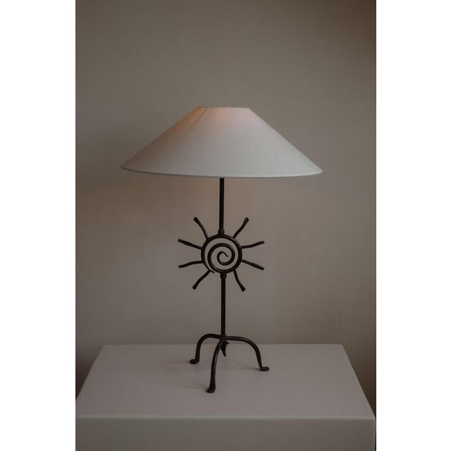 Vintage Brutalist Forged Iron Sunburst Table Lamp For Sale - Image 10 of 10