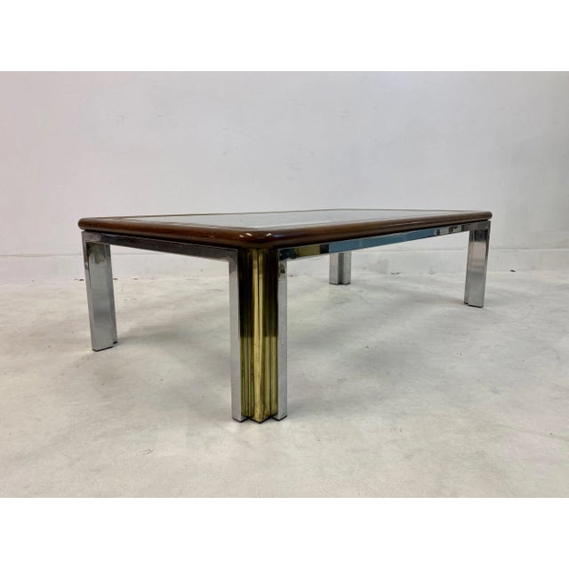 Italian Wood, Brass, and Chrome Coffee Table, 1970s For Sale - Image 4 of 9