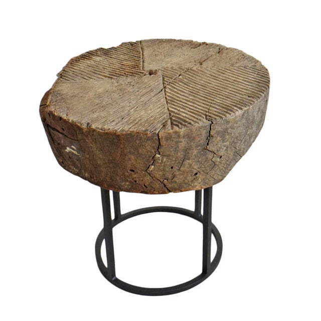 2020s Old Wood Wheel Table on Stand For Sale - Image 5 of 5