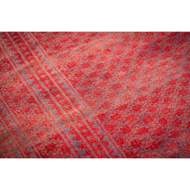 1950s 1950s Red Mid Century Modern Geometric Cotton Vintage Persian Ziloo Knotted Rug For Sale - Image 5 of 8