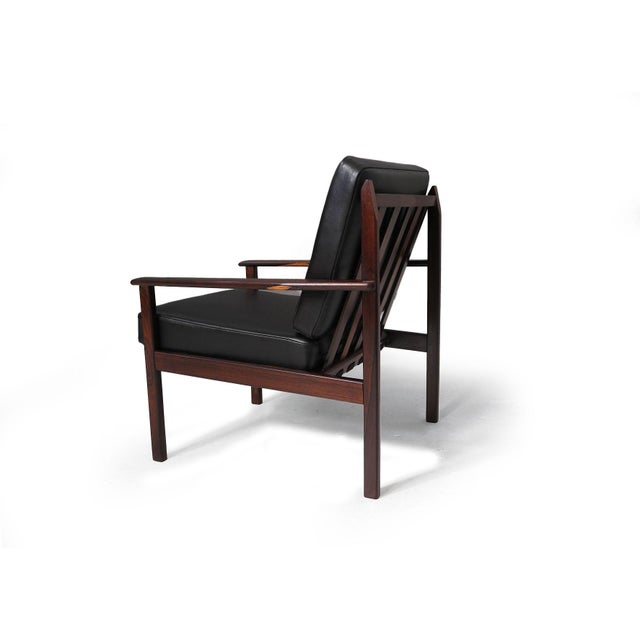 Wood Mid-Century Brazil Modern Lounge Chairs in Black Leather- a Pair For Sale - Image 7 of 12