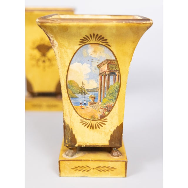 Antique French Yellow Tole Jardinieres Cachepots Urns - a Pair For Sale In Houston - Image 6 of 9