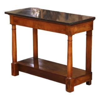 19th Century French Empire Carved Walnut Console Table With Black Marble Top For Sale