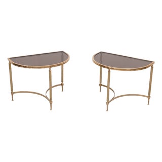Brass Demi-Lune Tables from Maison Jansen, France, 1970s, Set of 2 For Sale
