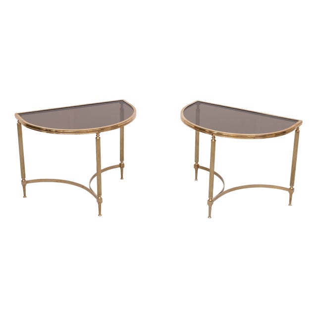 Brass Demi-Lune Tables from Maison Jansen, France, 1970s, Set of 2 For Sale