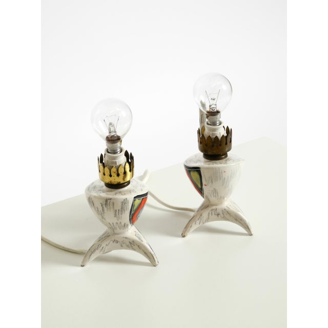 Mid-Century Modern Italian Hand-Painted Ceramic Table Lamps, 1950s, Set of 2 For Sale - Image 16 of 18