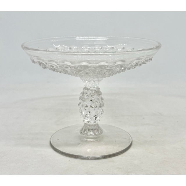 1930’s Duncan & Miller Clear Pressed Glass Pedestal 3 3/4” Compote Bowl Hobnail Thousand Eye Pattern For Sale - Image 11 of 12