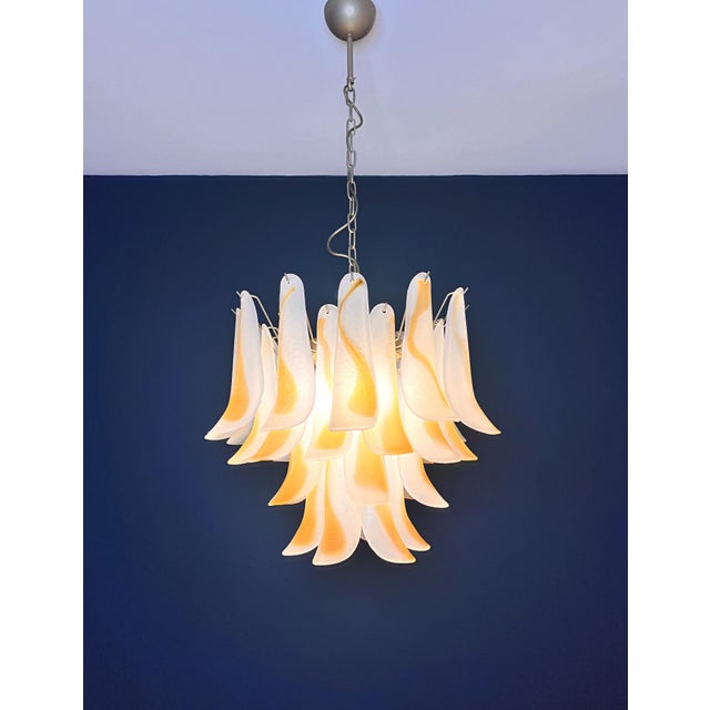 Vintage Italian Murano Chandelier with Acid-Etched Amber Glass Petals, 1990s For Sale - Image 14 of 17