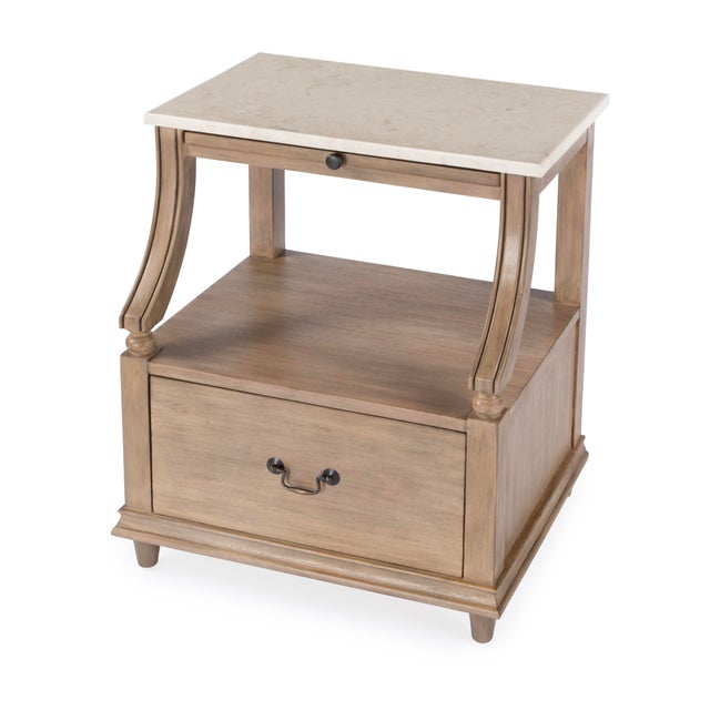 Traditional Mabel 24 in. W Rectangular Marble and Wood 1 Drawer Nightstand with Top Open Shelf, Sandalwood Beige For Sale - Image 3 of 11