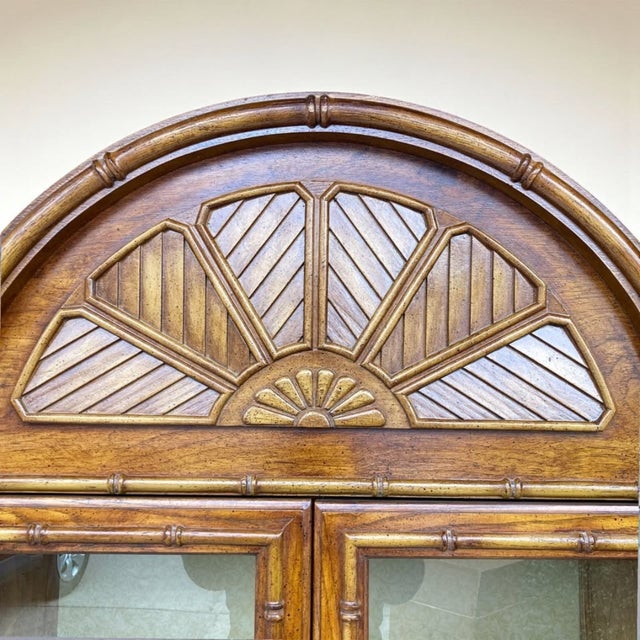 Mid-Century Modern Vintage Faux Bamboo Arched Cabinet | Tall Glass Curio | Hutch For Sale - Image 3 of 10