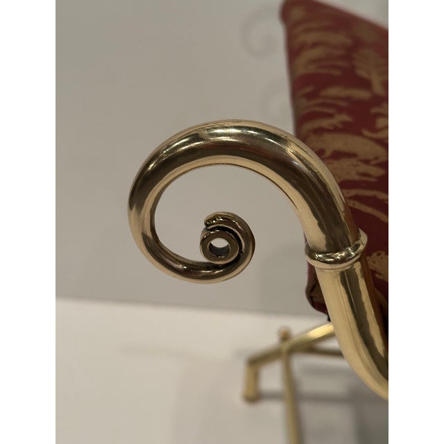 Hollywood Regency Italian Brass Bench With Printed Leather Upholstery For Sale - Image 11 of 12