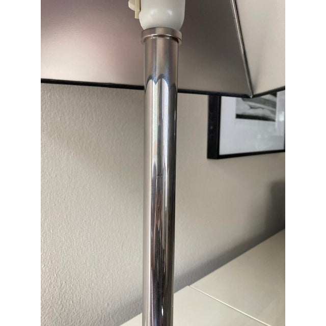 Metal 1980s Italian Pink Marble and Nickel Lamp With Gloss Black Paper Shade For Sale - Image 7 of 7