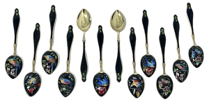 Enamel and Gilt Silver Teaspons by Gustav Hellstrøm, Norway, 1890s, Set of 12