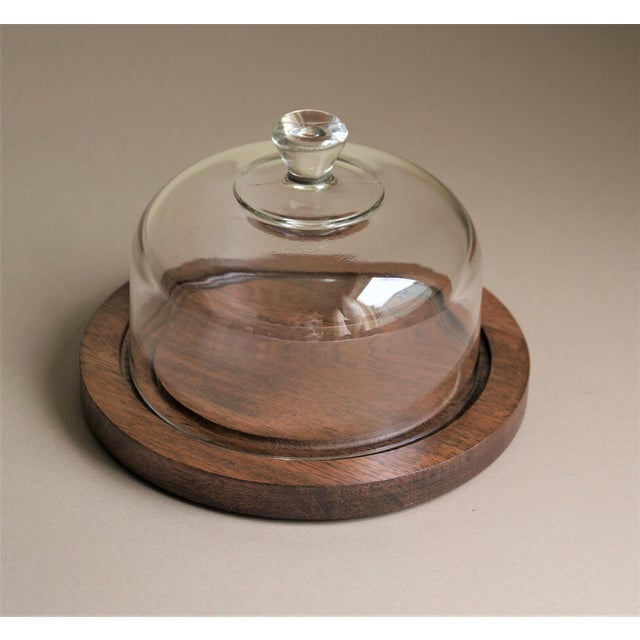 Teak Cheese Server with Glass Dome Chairish