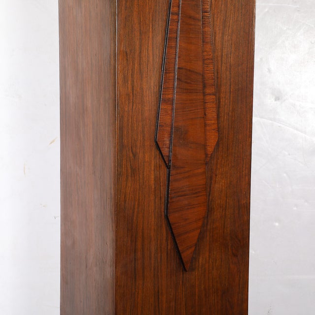 Art Deco Walnut Floor Clock W/ Deco Numeral Dial and Black Lacquered Base For Sale - Image 9 of 14