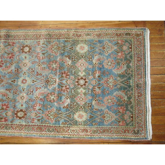 Persian Early 20th Century Zabihi Collection Extra Long Persian Malayer Runner in Light Blue and Pink - 2'8" x 20'8" For Sale - Image 3 of 9