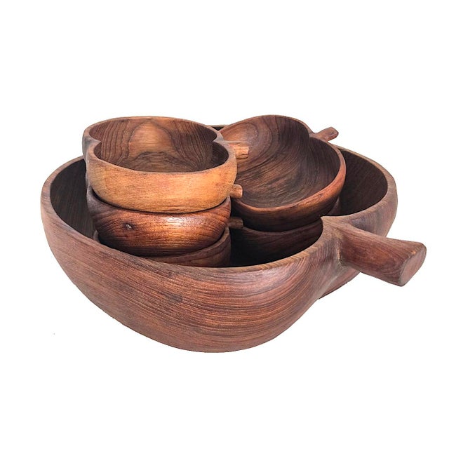 1960s Mid 20th Century Teak Wood Apple Shaped Salad Bowls, 6 Pieces For Sale - Image 5 of 10